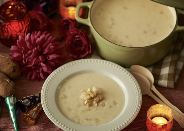 Rezept Topinambur Suppe mit krossem Topping.